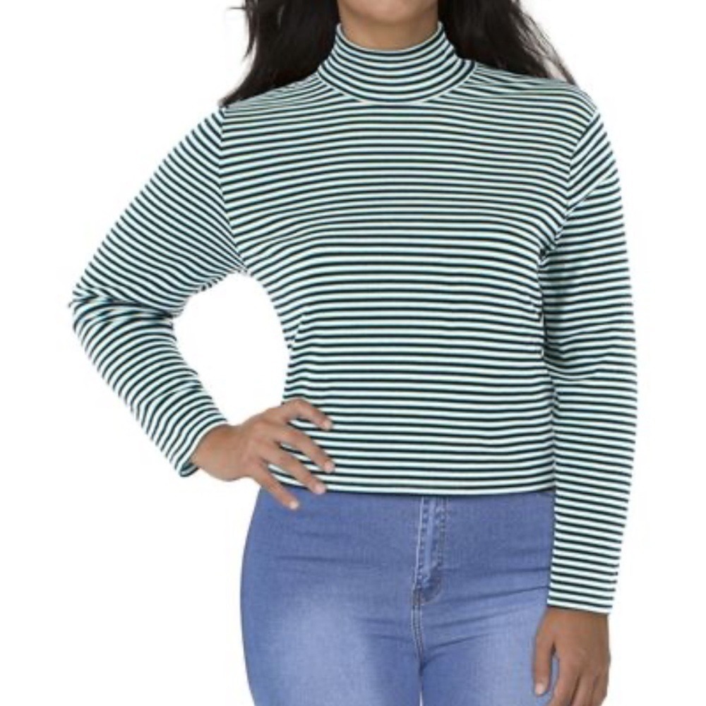 Levi's Turtleneck Striped Top Women Large Green White Black